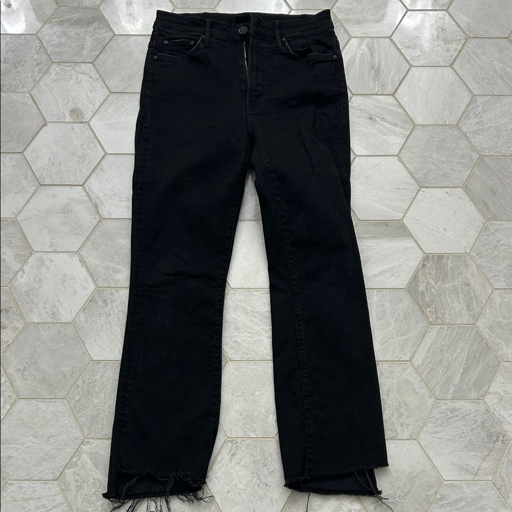 MOTHER Black Insider Step Crop Frey Denim
